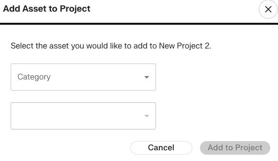 Liquid Web portal dialog for adding an existing asset to a project